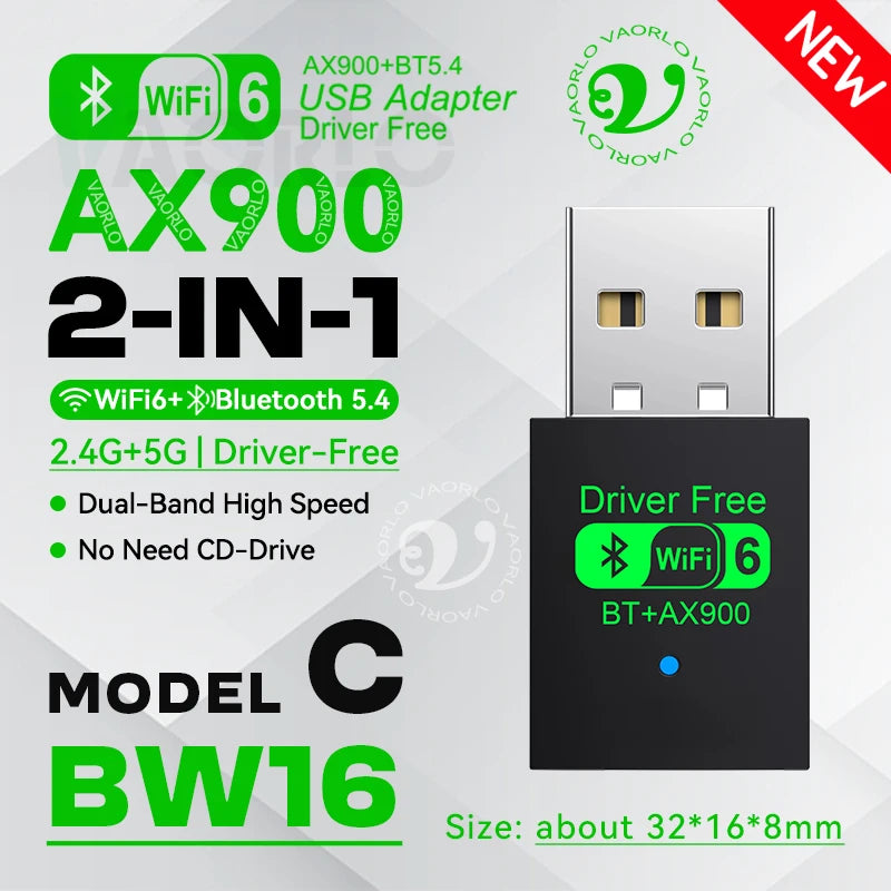 AX900 USB WiFi 6 Bluetooth 5.4 Adapter 2in1 Dongle Dual Band 2.4G&5GHz Network Wireless Receiver DRIVER FREE For Windows 10/11 Oasis Select AX900 BW16