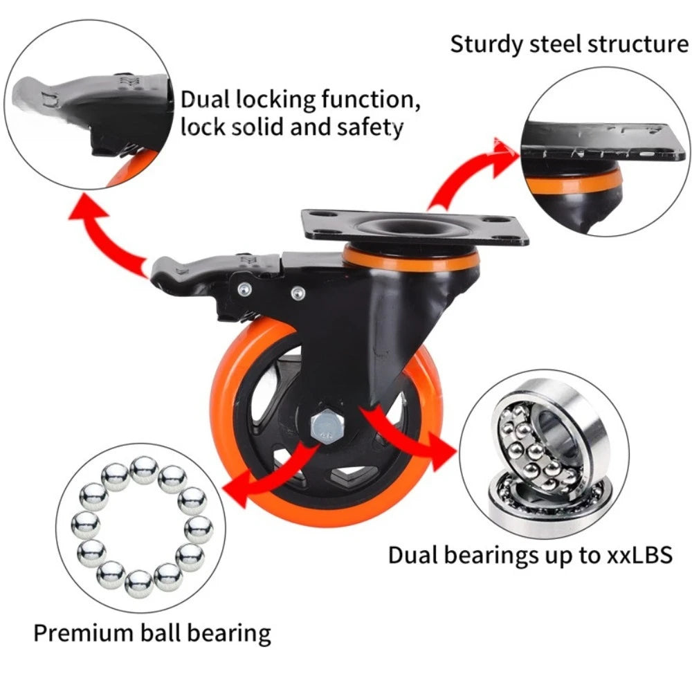 3-5in PVC Furniture Caster Wheels Swivel Plate Casters with Security A/B Lock Non-Marking for Cart Workbench Oasis Select