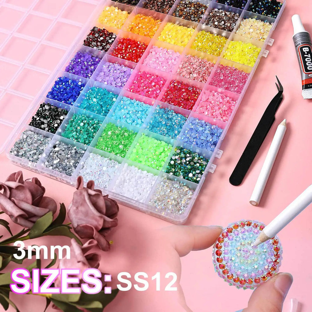 40 Colors 3mm Resin Rhinestones Flat Back Gems for Crafts Bedazzler Kit Nail Art Face Makeup Roller DIY Jewelry Making Supplies Oasis Select