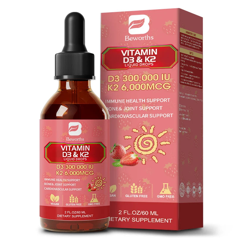 BEWORTHS 60ML 2-in-1 D3K2 Vitamin D and K Complex | Supports Calcium Absorption, Bone, Immune and Heart Health Oasis Select
