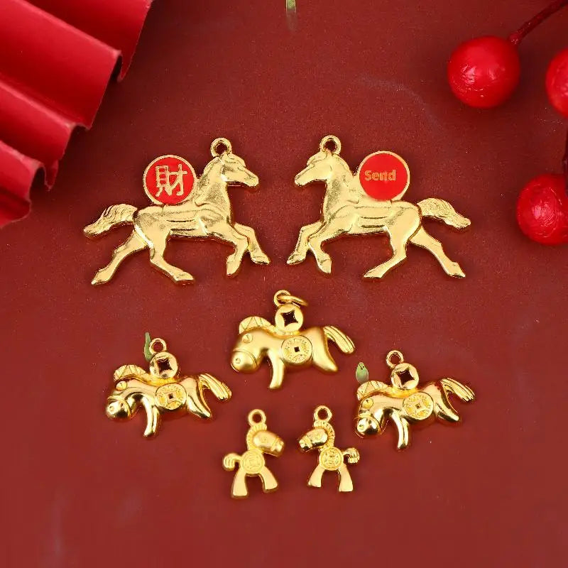 New Year Gifts Ornament Set, 2/3/4/10Pcs Golden Zodiac Horse Pendant, 2026 Year Of The Horse Car Home Decor Oasis Select