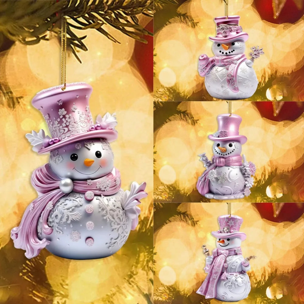8cm Pink Snowman Hanging Pendants Christmas Decorations Xmas Tree Pink 2D Acrylic Ornaments Home Holiday Decoracion 2025 Navidad Oasis Select