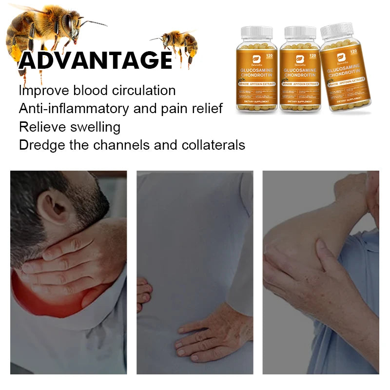 BEWORTHS Glucosamine Chondroitin Bee Venom Extract Capsules for Relieve Joint & Knee Pain Relieve Discomfort of Bones and Joint Oasis Select