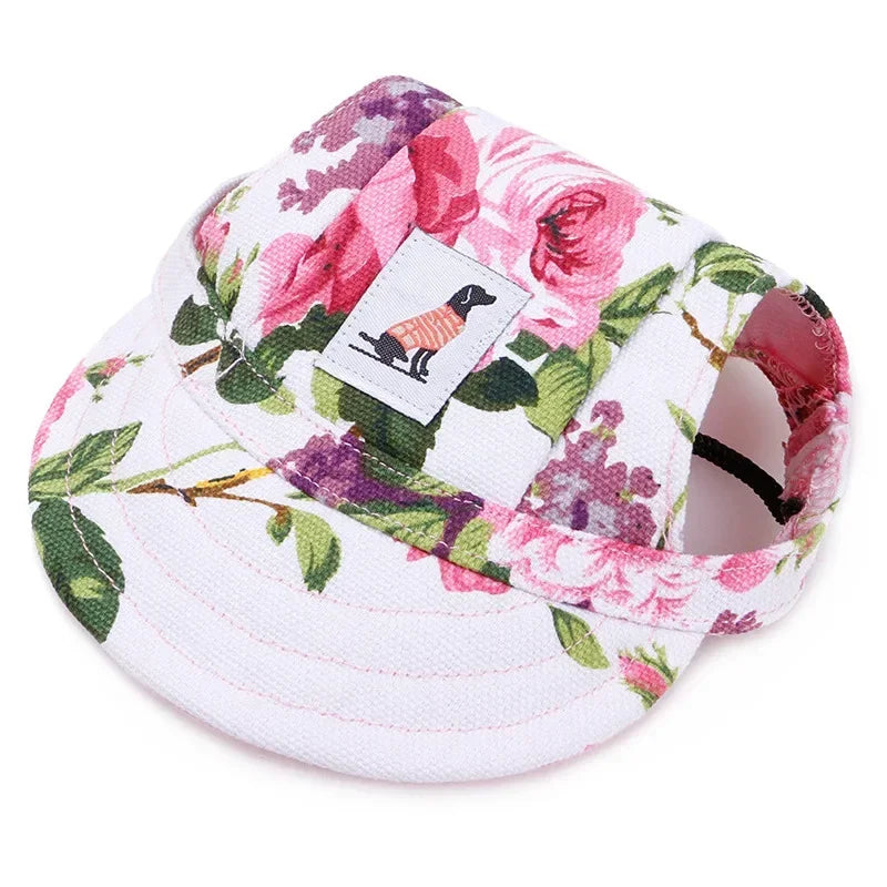 Dog Baseball Cap Hat with Neck Strap Adjustable Comfortable Ear Holes for Small Medium Large Dogs in Ourdoor Sun Protection Oasis Select Flower M