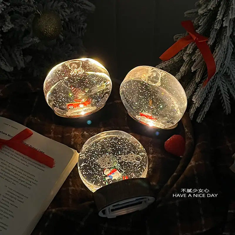 Christmas Crystal Ball Old Man Snowman Small Night Light Crystal Ball Snowfall Birthday Gift Christmas Oasis Select