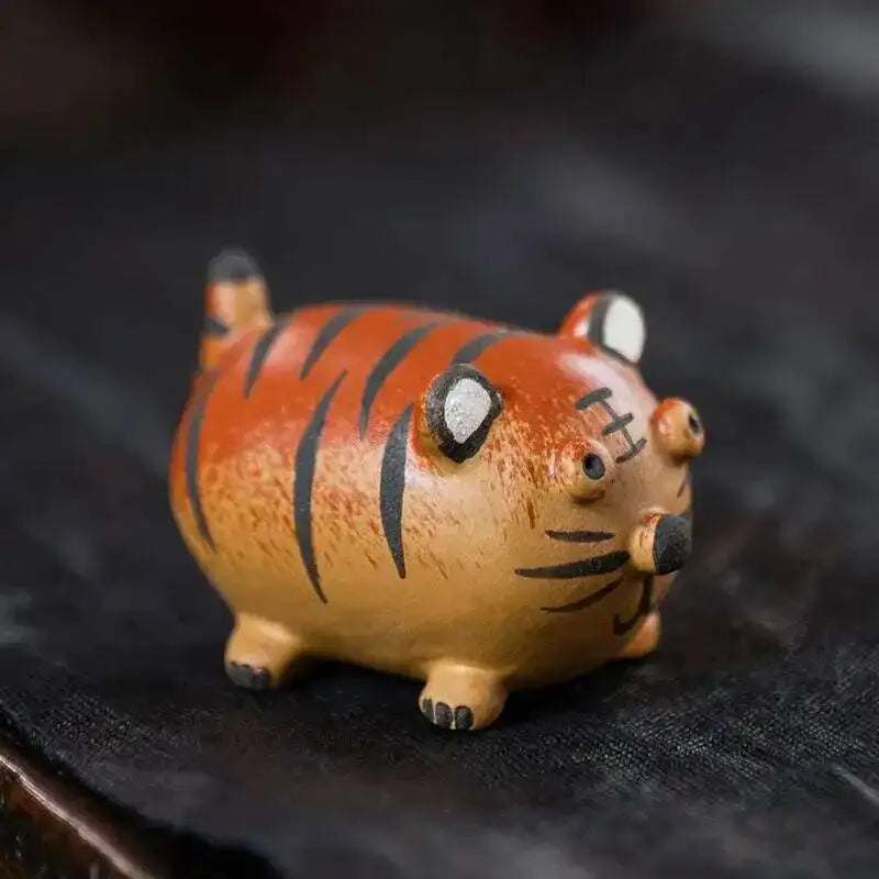 Zisha Tea Pet Tiger Small Ornament Zodiac Clay Painting Tea Plaything Tea Play Accessories Anime FigurineKept Чаепитие Oasis Select