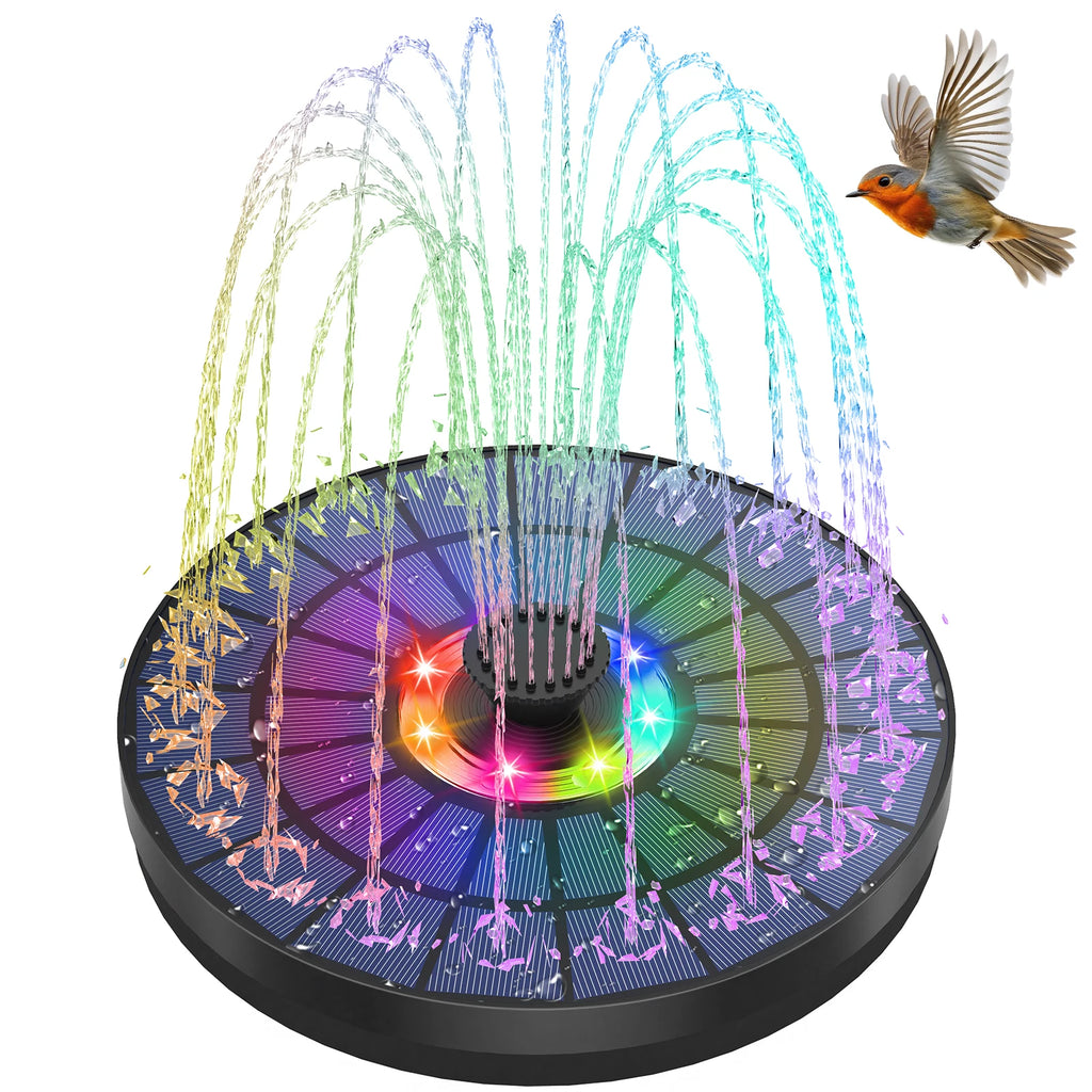 5.5W Solar Water Fountain 1500mAh Battery with 8 LED Lights&Nozzles Awesome Light Show Freely DIY Water Features Garden Pond Etc Oasis Select