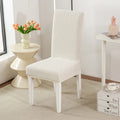 Long Checkered Jacquard Chair Cushion Cover, Elastic Dining Chair Slipcover, Solid Stretchable Seat Cover for Home Oasis Select white