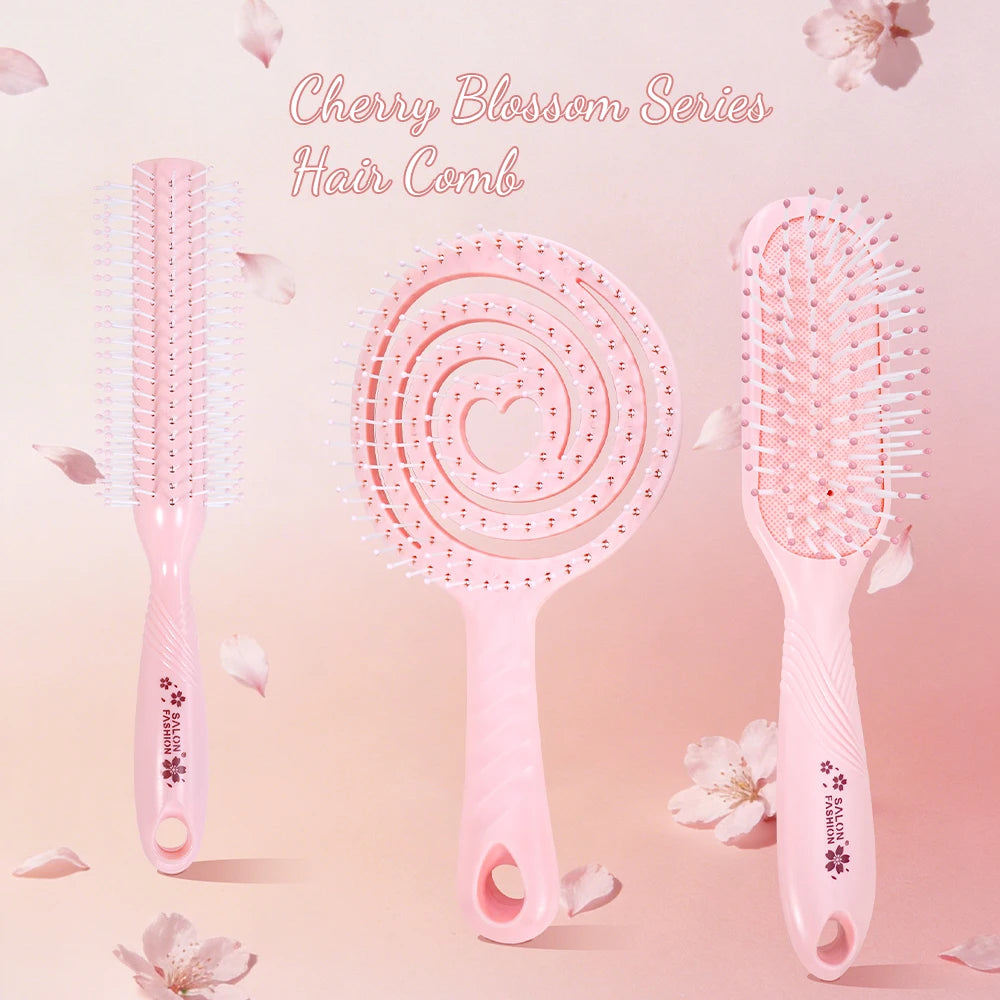 Sakura Pink Hair Brush Set – Round, Spiral & Paddle Brush Hair Brush Set Oasis Select