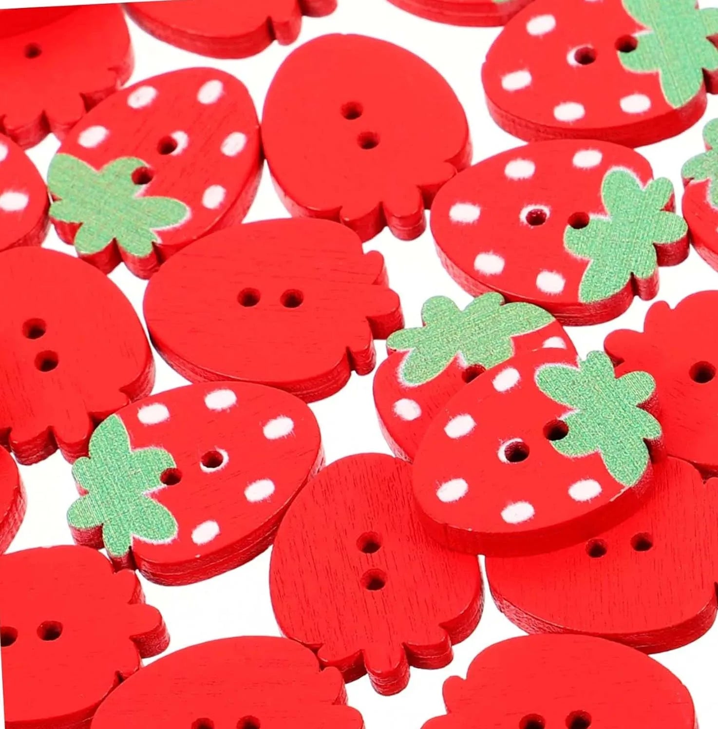 Strawberry Wooden Buttons 10/50Pcs – Double Hole DIY Sewing