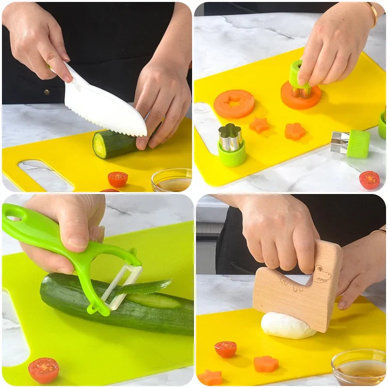Kids Cooking Cutter Set Kids Knife Toddler Cutter Plastic Cake Fruit Knives Children DIY Peeler Tools Kitchen Accessories Oasis Select