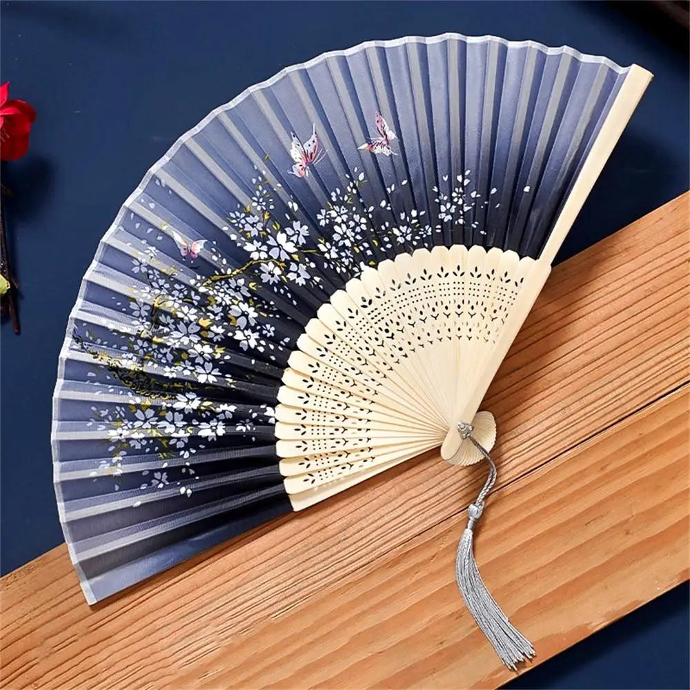 Chinese Engraved Folding Hand Fan Wooden Shank Classical Dance Tassel Fan Wedding Birthday Party Favor Fan Decor Gifts For Guest Oasis Select Style 8