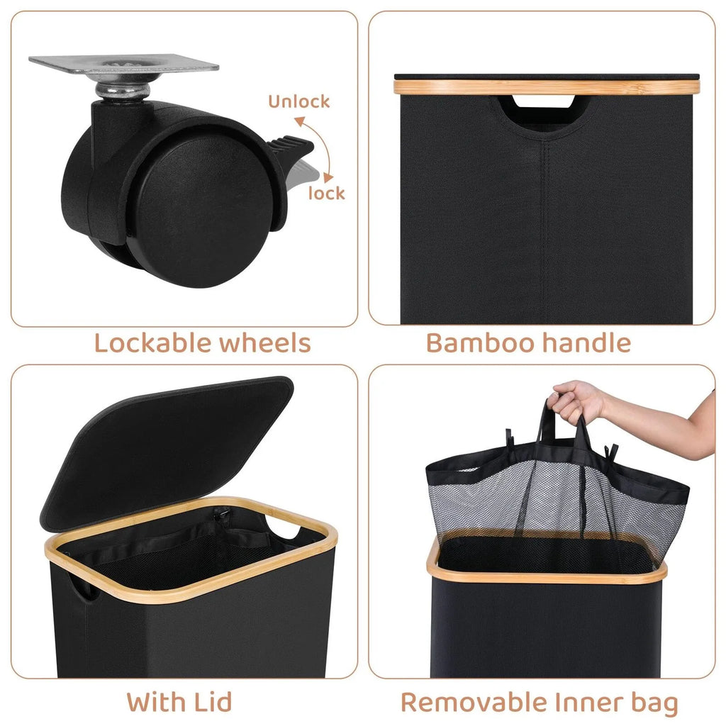 110L Rolling Laundry Basket – Slim Folding Hamper on Wheels Rolling Laundry Hamper Oasis Select