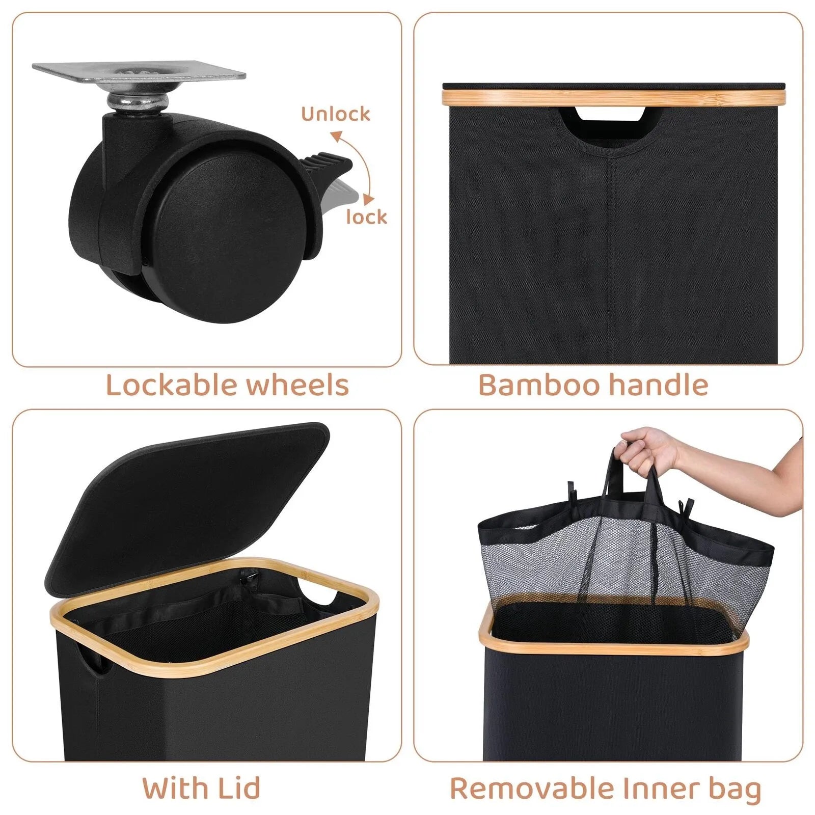 110L Rolling Laundry Basket – Slim Folding Hamper on Wheels Rolling Laundry Hamper Oasis Select