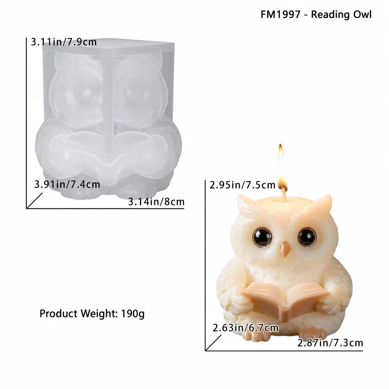 3D Cute Cartoon Reading Owl Shaped Silicone Candle Molds Aromatherapy Soap Resin Plaster Mold DIY Craft Home Decor Oasis Select White