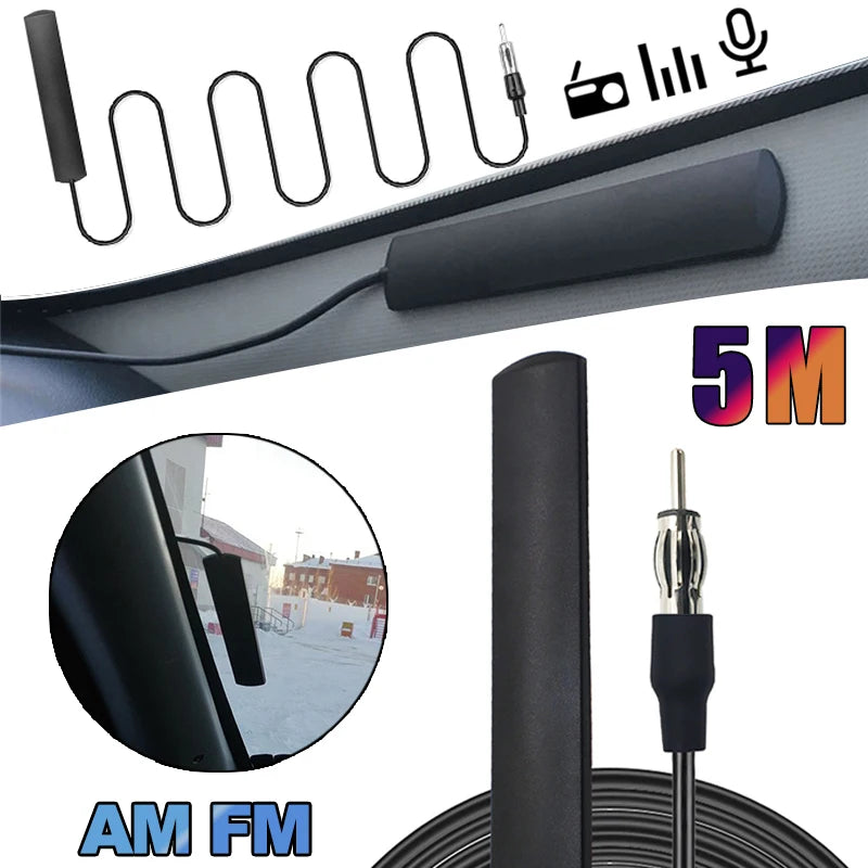 Car Radio Antenna AM FM Electronic Radio Antenna Front Windshield Signal Amplifier Booster 12V Universal Antena Booster 5/3m Oasis Select