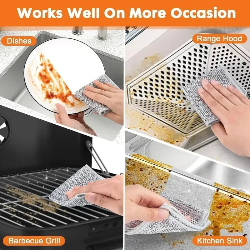 Steel Wire Cleaning Cloths SingleDouble Layer Metal Silver Wire Dishwashing Towels Kitchen Pot Pan Dish Non Stick Oil Rags Cloth Oasis Select
