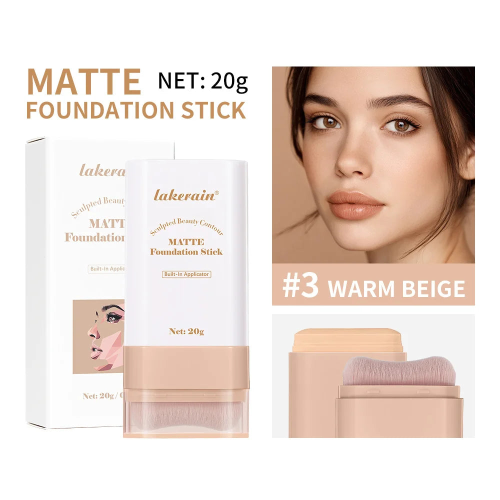Skin Tint Foundation Stick with Brush Multi Use Matte Waterproof Long Lasting Oil Control Thin Coverage for Blemishes Concealer Oasis Select 3Warm Beige