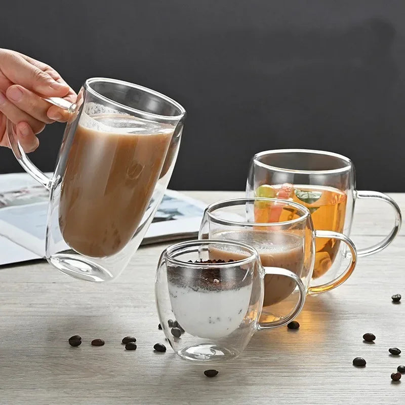 150-450ml Coffee Cup Double Wall Transparent Glass with Handle Double-layer Heat Insulation High Temperature Juice Milk Cup Oasis Select