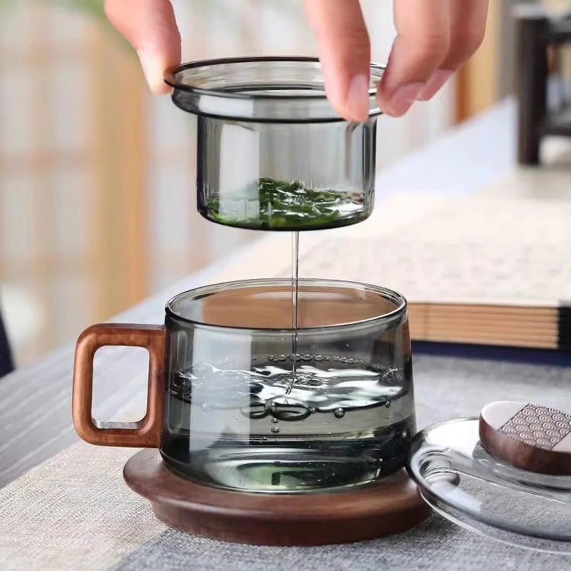 High Borosilicate Glass Teacup with Lid with Filter Cup Tea Heatproof Kung Fu Tea Set Office Teacup for Black Tea, Flower Tea Oasis Select