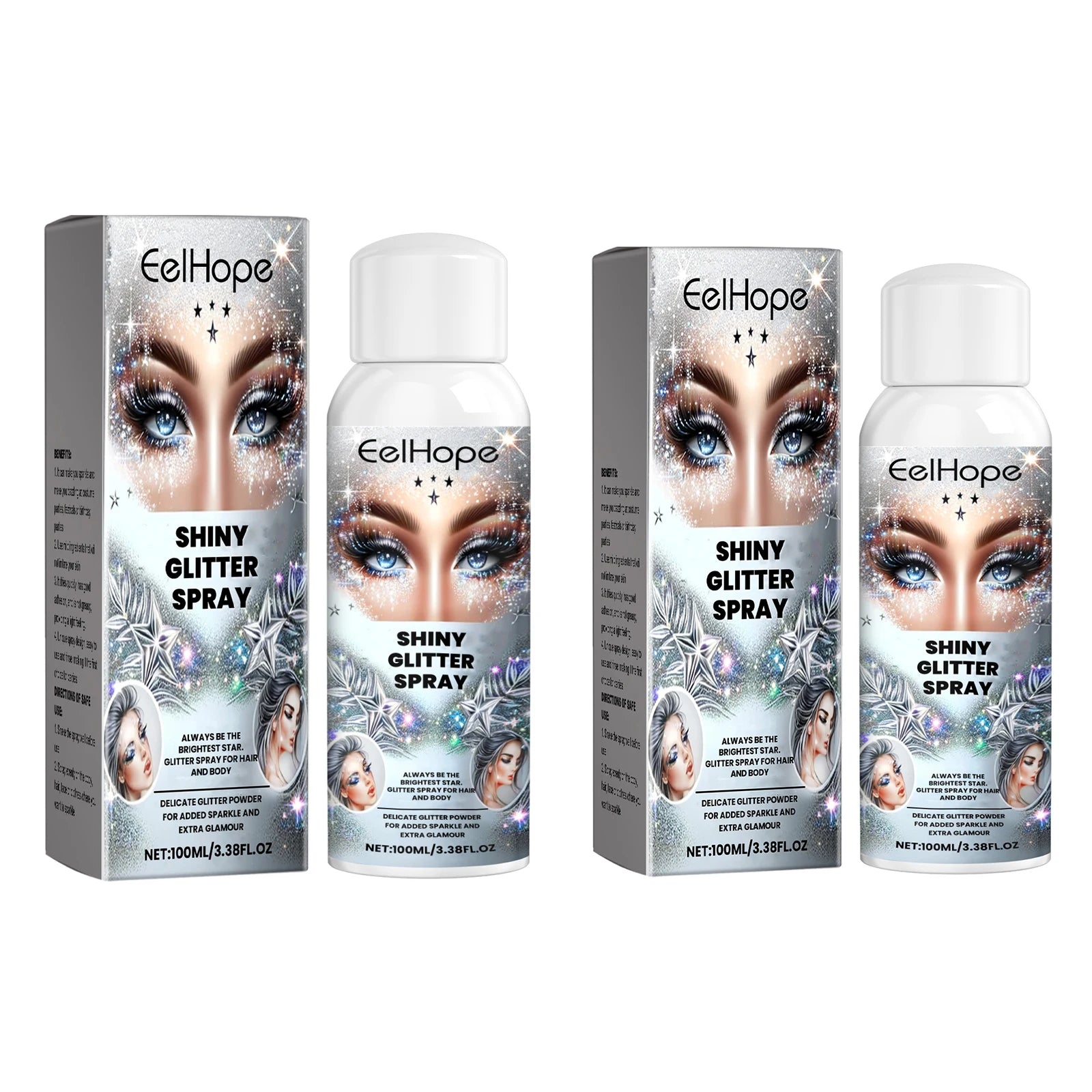 Eelhope Body & Hair Glitter Spray – Shimmer Highlighter 100ml Body Glitter Spray Oasis Select 2 X 100ml boxed