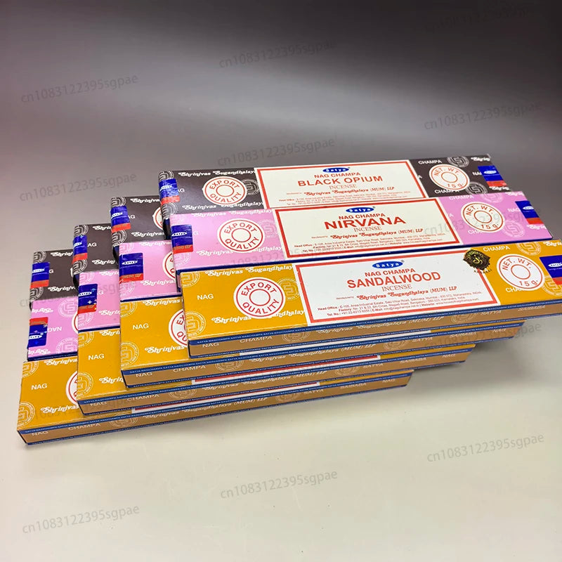 12Boxes Satya Origin100% 15g Hand-Rolled Incense Sticks, SANDAL WOOD，MONEY MATRIX，NAGCHAMPA Multiple Flavors for Yoga Meditation Oasis Select Mixed 4B4N4S 12 small boxex