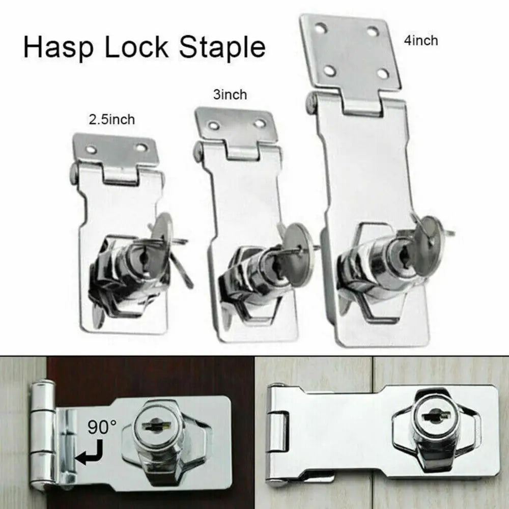 2.5/3/4inch Heavy Duty Locking Hasp with Keys Padlock Cupboard Drawer Wooden Box Lock Self Locking Security Staple Hardware Oasis Select