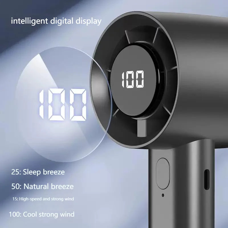 Portable Mini Handheld Fan – LED Display, 100 Speeds, USB Rechargeable