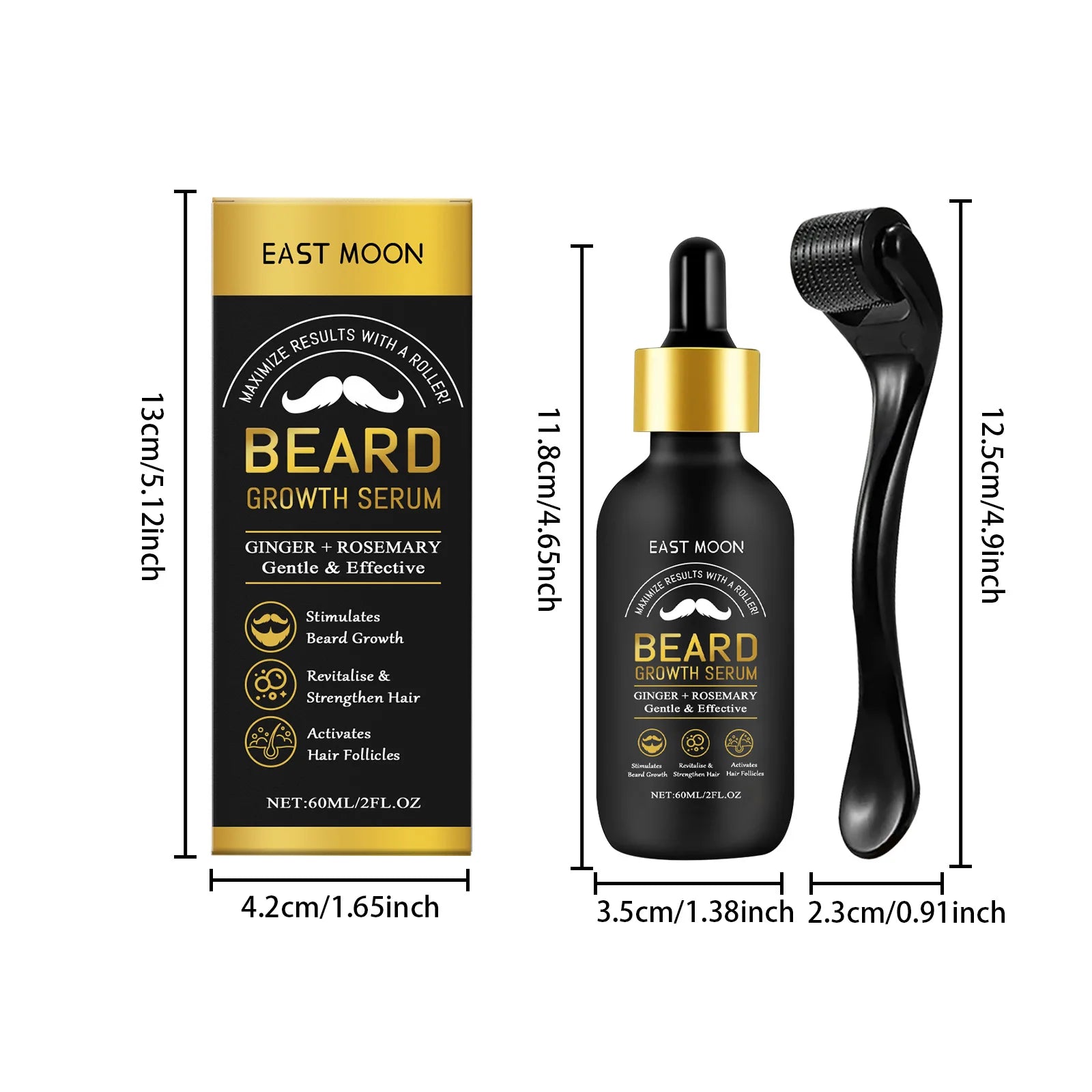 Beard Thickening Care Oil with Roller Ball 0.25mm Strengthen Hair Roots Nourishing Soften Beard Oil for Men Grooming Beard Care Oasis Select 1set