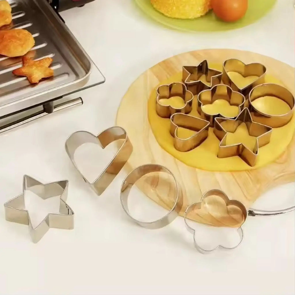 12Pcs Stainless Steel Mold Heart Star Flower Geometric Shape Cookie Cutters Chocolate Cake Molds Fondant Biscuits Baking Tools Oasis Select