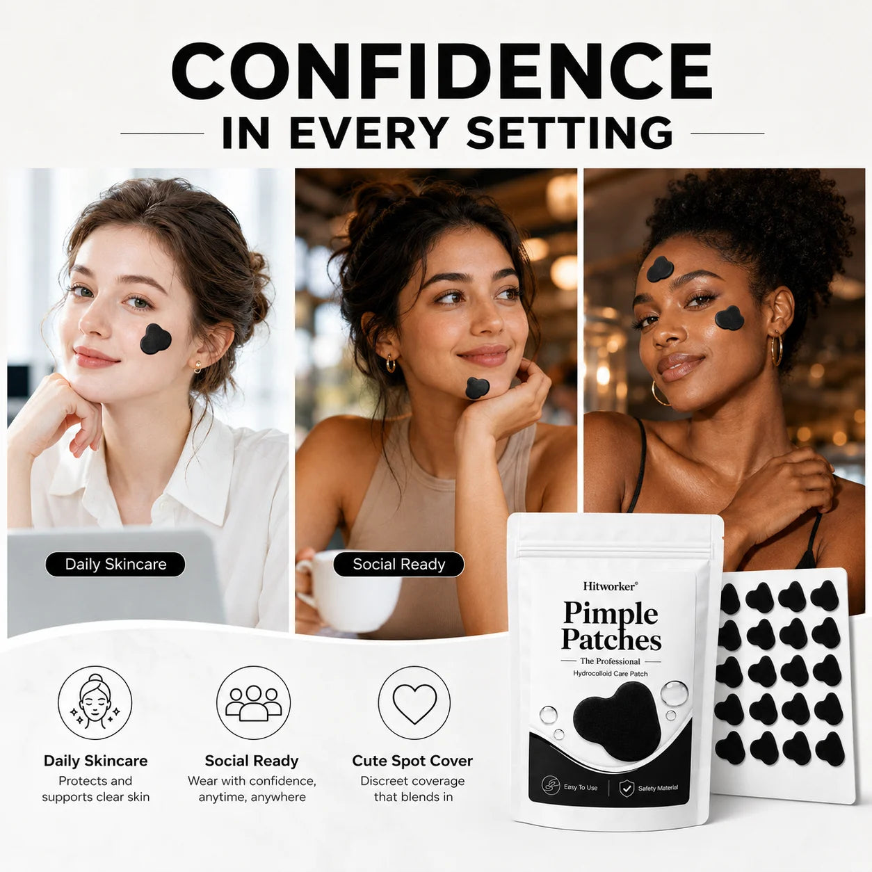 Black Hydrocolloid Pimple Patches, Cute Cloud Shape Acne Spot Stickers, Ultra-Thin Blemish Cover Patches for Daily Skincare Oasis Select