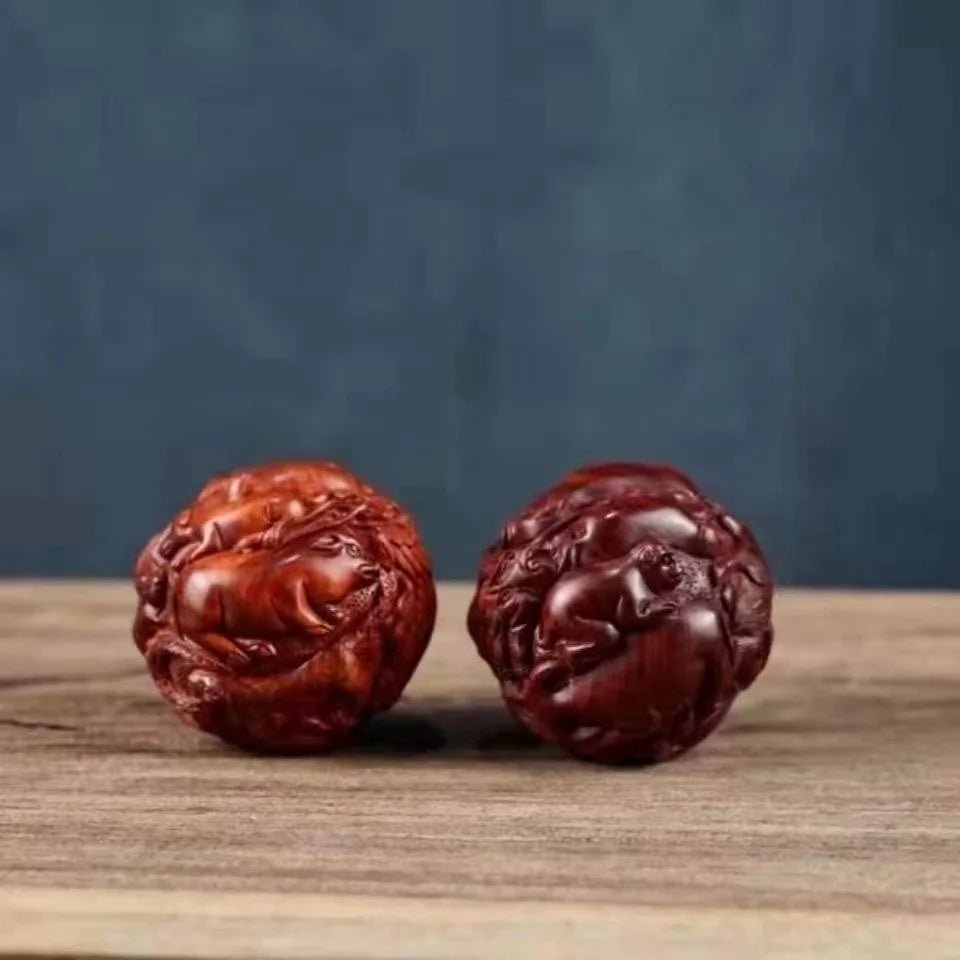 Huanghuali Zodiac health ball handball massage ball engraving fitness ball solid wood carving decoration Oasis Select