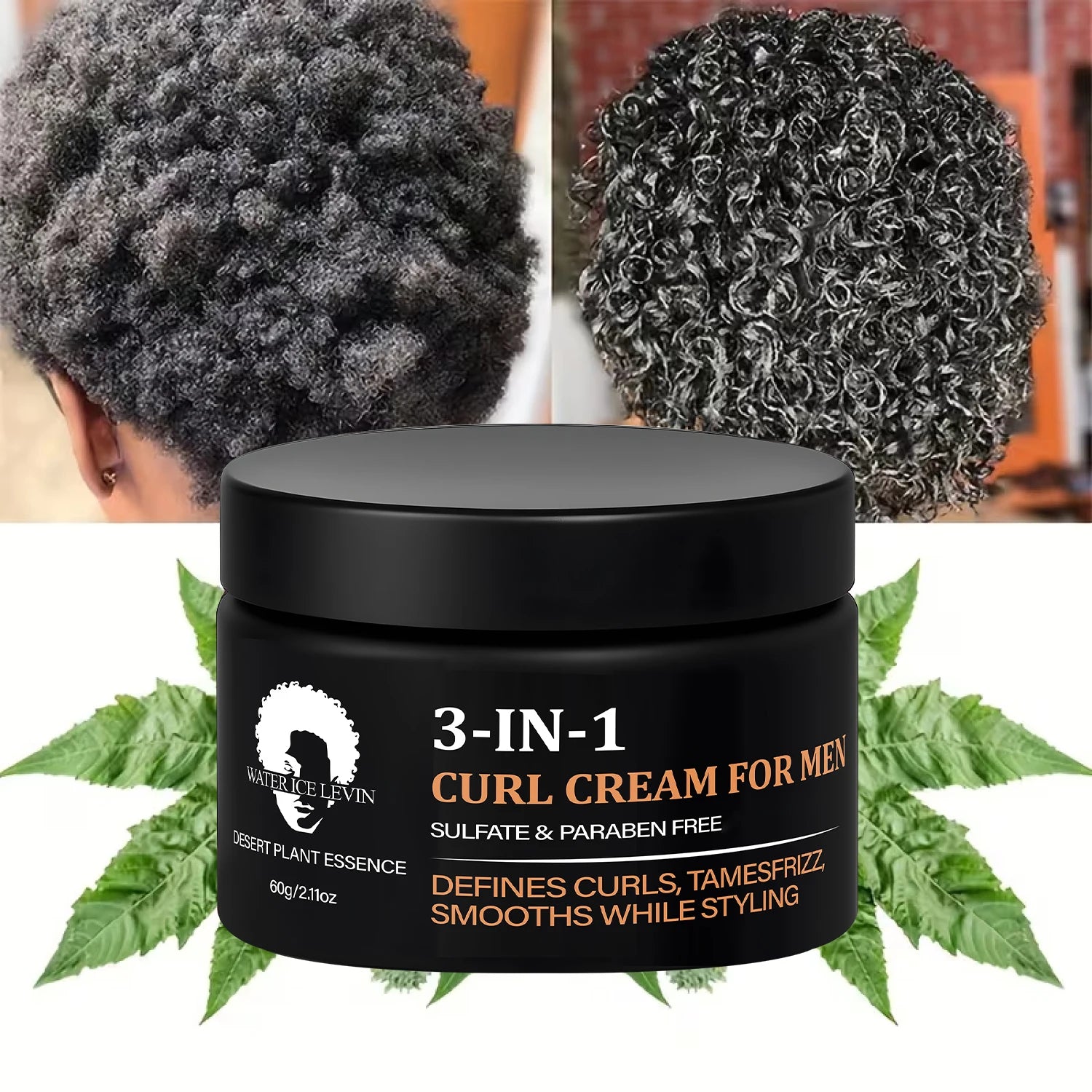 3-in-1 Curl Cream for Men, Sulfate & Paraben Free, Defines Curls & Tames Frizz, Smooth Styling Cream. Oasis Select