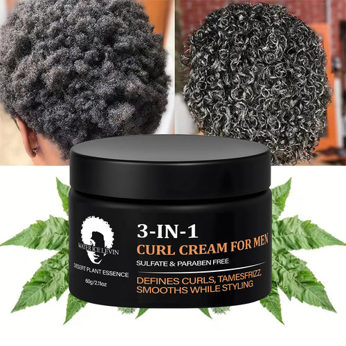 3-in-1 Curl Cream for Men, Sulfate & Paraben Free, Defines Curls & Tames Frizz, Smooth Styling Cream. Oasis Select