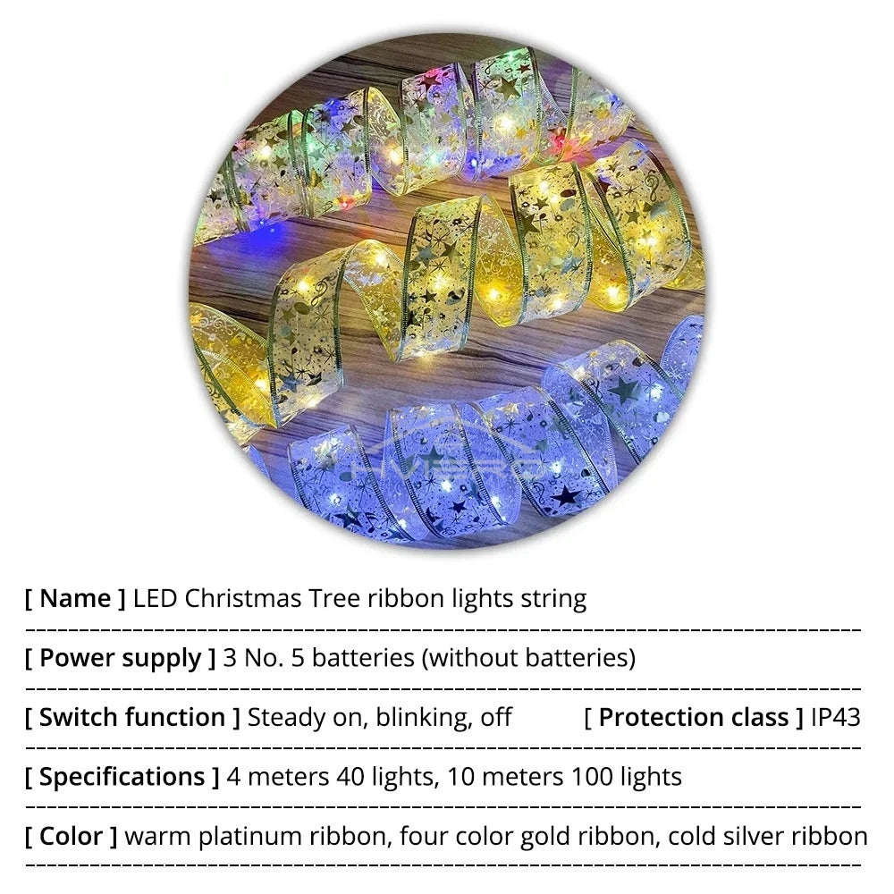 Gold Ribbon LED Fairy Lights 10m – Warm White Christmas String