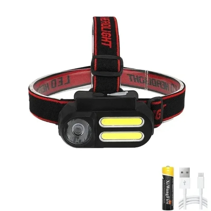 Mini Portable XPE+COB Headlamp USB Rechargeable Use 18650 Battery Headlight Outdoor Camping Fishing LED Head Flashlight Oasis Select 1200MaH Battery-A