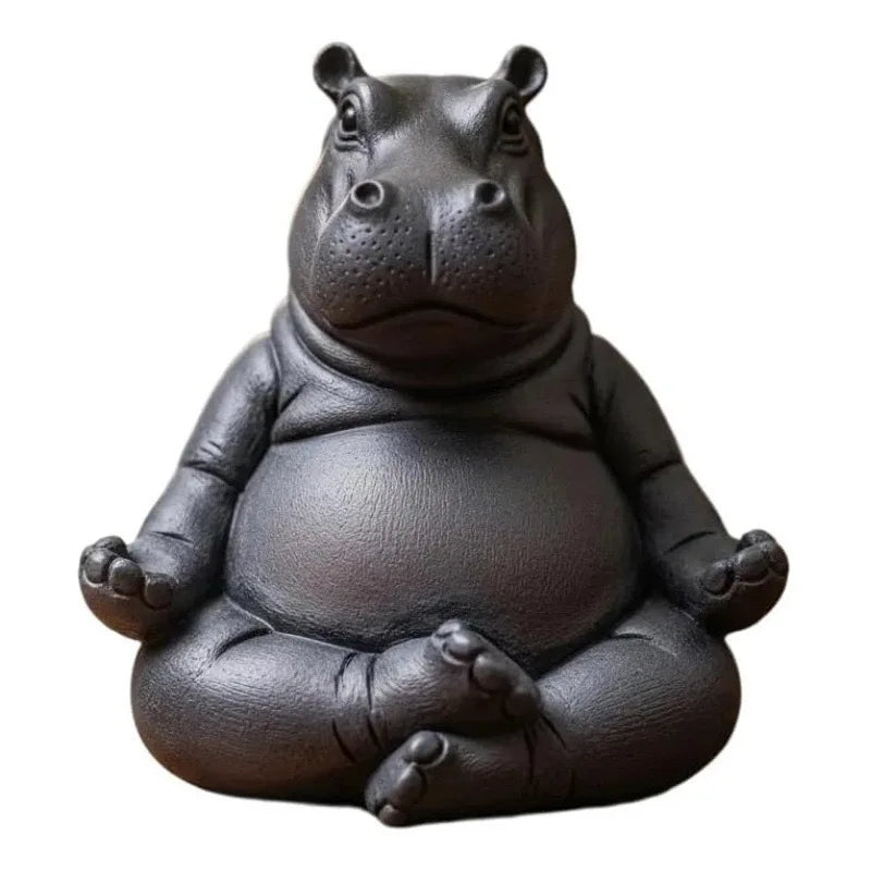 Creative Yoga Hippo Statue Handcrafted Resin Meditation Hippopotamus Figurine Cute Art Sculpture For Home Living Room Bedroom Oasis Select B
