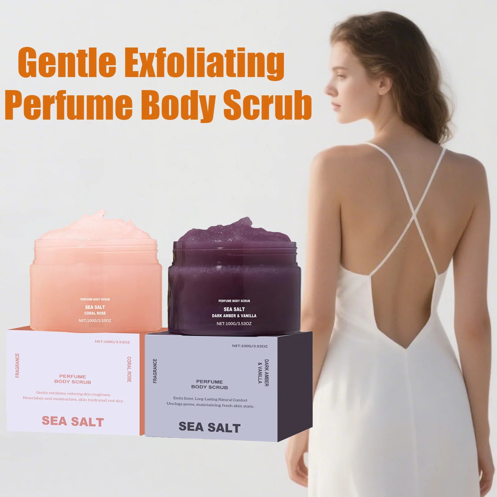 Perfume Body Scrub Hydrating Smoothing Skin Natural Exfoliating Salt Rose Coral Amber Vanilla Scent Moisturizing Cleansing Skin Oasis Select