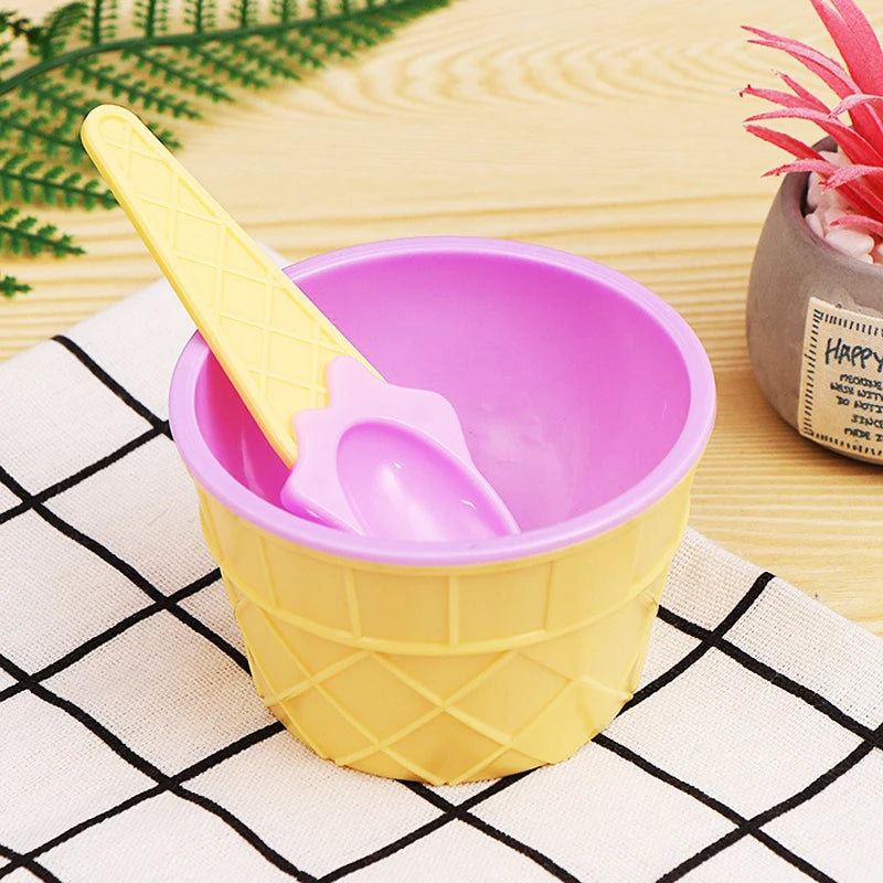 1Set New Kids Ice Cream Bowl Spoon Set Durable Children Gifts Lovely Dessert Bowl DIY Ice Cream Tools icecream bowl+spoon Oasis Select style Q