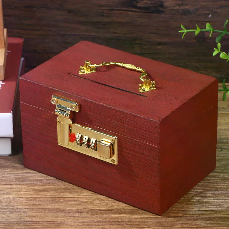 Wooden Box Password Lock Money Saving Coin Box Piggy Bank Organizer With Lock Treasure Box For Cards Dollars Cents Kids Gifts Oasis Select