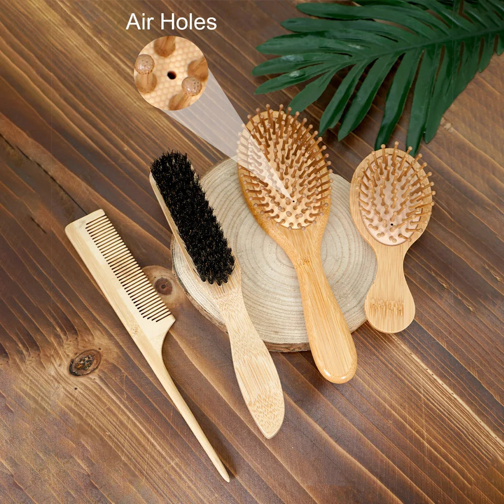 Professional Hair Brush & Wooden Comb – Boar Bristle & Bamboo Hair Brush & Comb Oasis Select