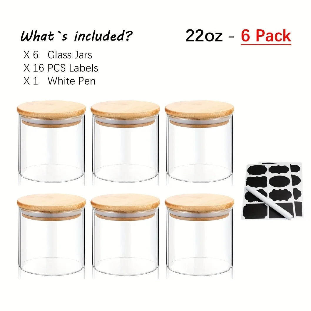 22oz Set Of 6 Glass Jars With Airtight Bamboo Lids Glass Kitchen Canisters Clear Container For Food Storage Of Dry Goods Cookie Oasis Select 6pcs