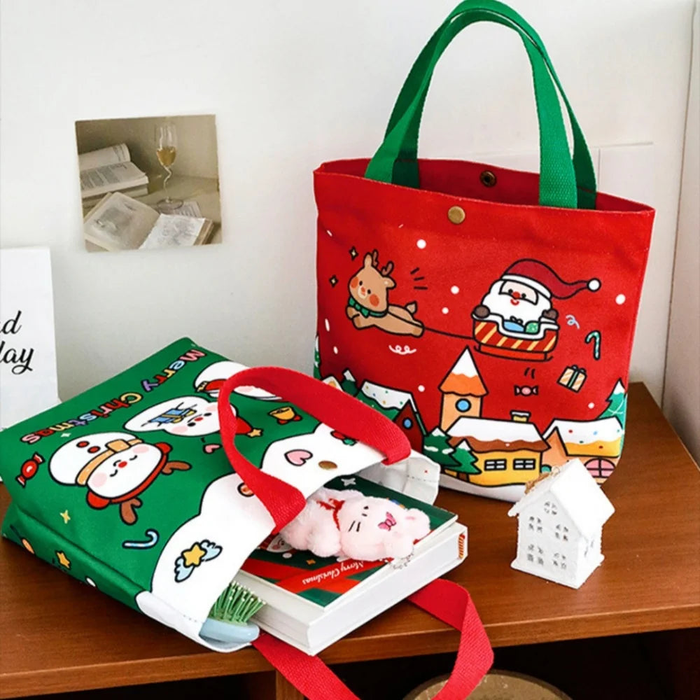 Christmas Canvas Tote Bag | Santa & Elk Festive Gift Bag