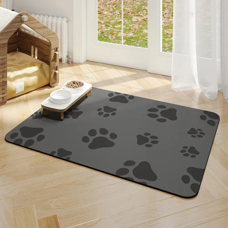 Pet Feeding Floor Mat, Water-absorbing, Cooling and Anti-slip Mat, Cat Mat and Dog Mat, Special Wipe and No-wash Pet Mat Oasis Select Dog paw gray S 35x50