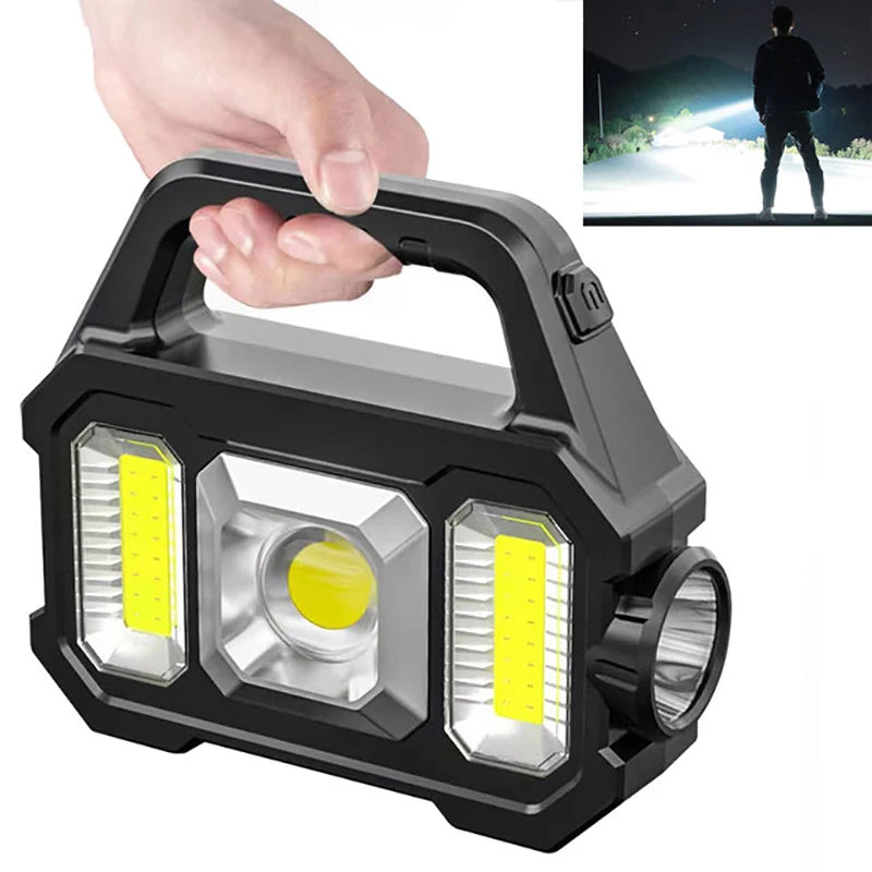 Solar Rechargeable Flashlight Zoomable Waterproof COB LED Torch Brightly Light Portable Powerful Lantern for Camping Oasis Select
