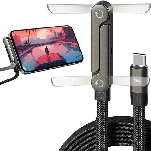 240W USB-C Fast Charging Cable with Phone Stand & 90° Elbow USB-C Charging Cable Oasis Select