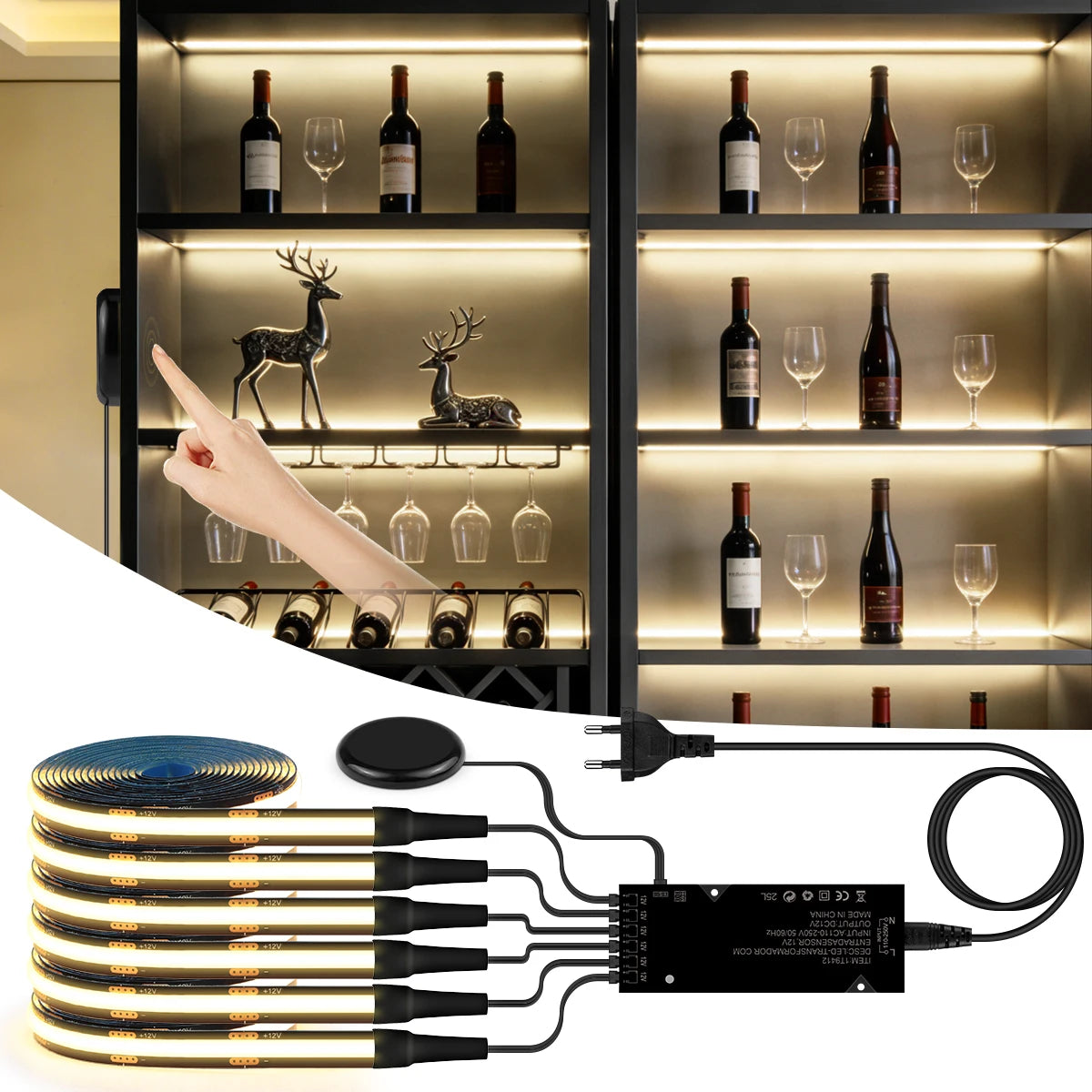 12V Touch Dimmable Black PCB COB LED Strip Light Walnut Acoustic Wood TV Wall Soundproof Panel Cabinet Decor Strong Concealment Oasis Select