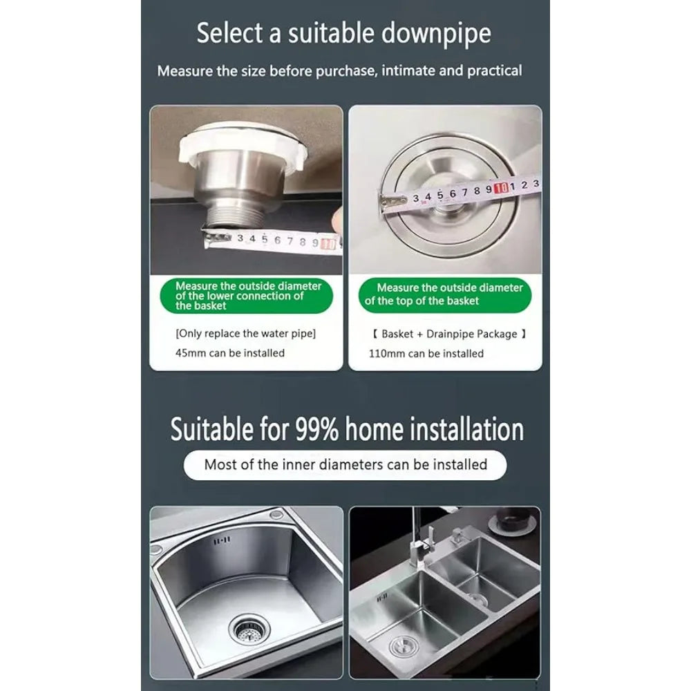 Kitchen Sink Drain Pipe Anti Rat Bite Stainless Steel Sink Strainer Deodorant Wash Basin Sewer Drainer Bathroom Accessories Oasis Select