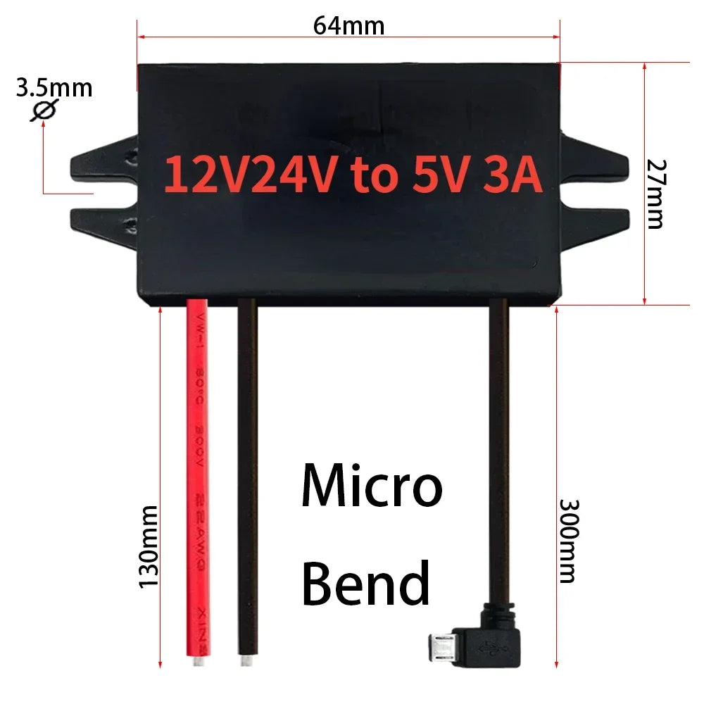 12V24V to 5V 3A Buck DC Step Down Converter Power Supply Module for Adapter Mini Micro USB Car Male Female With Car Charger Oasis Select Right-Micro 12V24V 5V3A