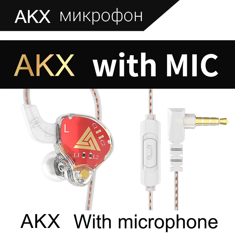 Original QKZ AKX Wired Earphone IEM Monitor Level Headset With MIC HIFI Stereo 3.5mm AUX In-Ear Headphone For Music Game Sport Oasis Select Red